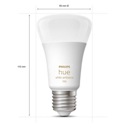 К-кт 2 бр. LED димируеми крушки Philips Hue WHITE AMBIANCE E27/8W/230V 2200-6500K