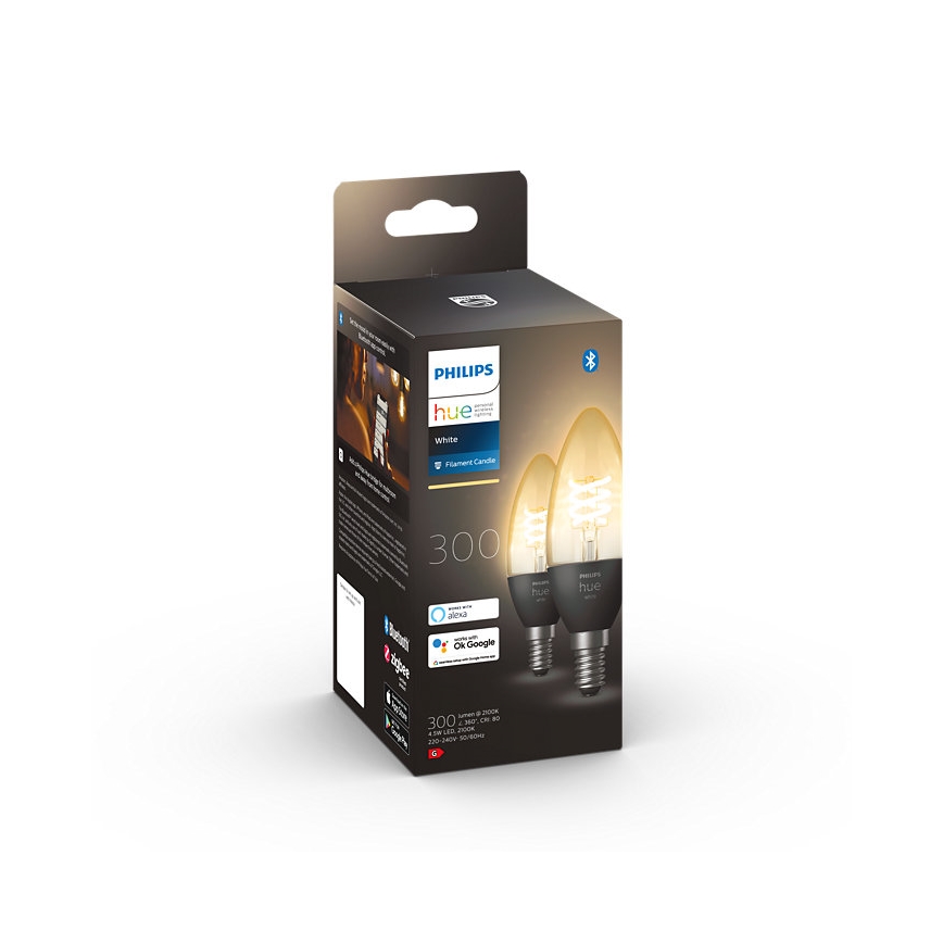 К-кт 2 бр. LED димируеми крушки Philips Hue WHITE FILAMENT E14/4,5W/230V 2100K