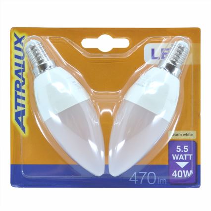 К-кт 2 бр. LED крушки E14/5,5W/230V 2700K- Attralux