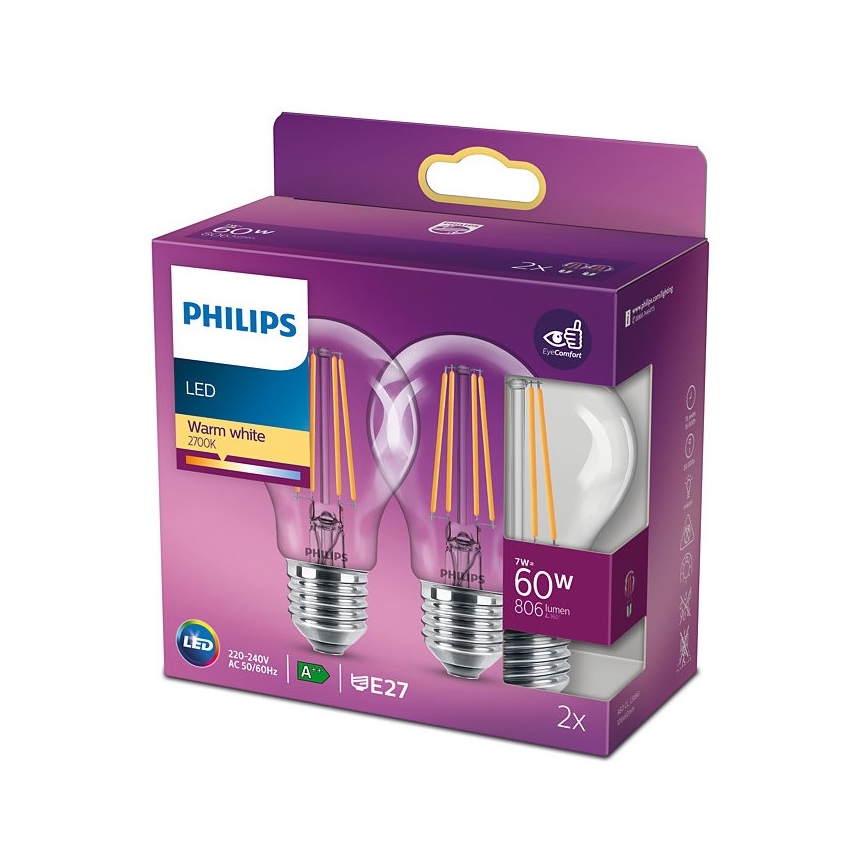 К-кт 2 бр. LED крушки VINTAGE Philips E27/7W/230V 2700K