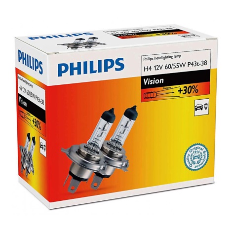К-кт 2бр. автомобилни крушки Philips VISION 12342PRC2 H4 P43t-38/60W/55W/12V 3200K
