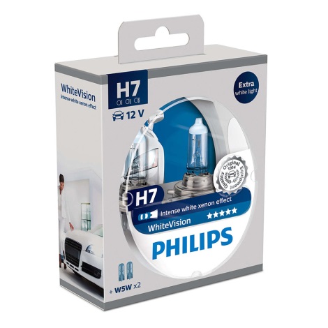 К-кт 2бр. автомобилни крушки Philips WHITEVISION 12972WHVSM H7 PX26d/55W/12V 3700K + 2 позициониращи крушки