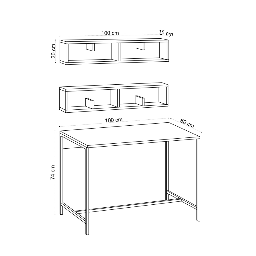К-кт 2бр. етажерки PENNY 20x100 см + бюро 74x100 см кафяви/черни