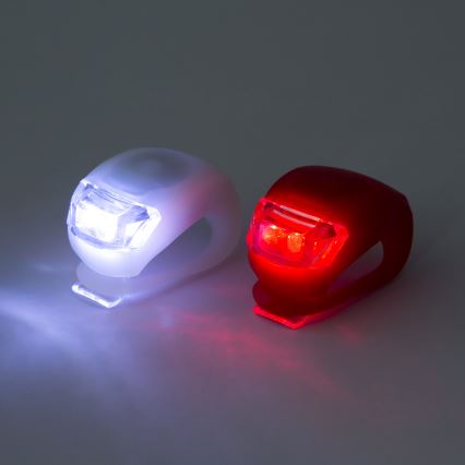 К-кт 2бр. лампи за велосипед LED/1xCR2032 IP44 червена/бяла