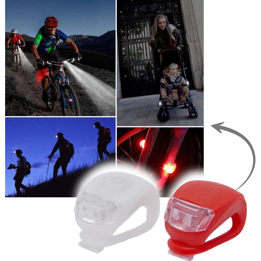 К-кт 2бр. лампи за велосипед LED/1xCR2032 IP44 червена/бяла