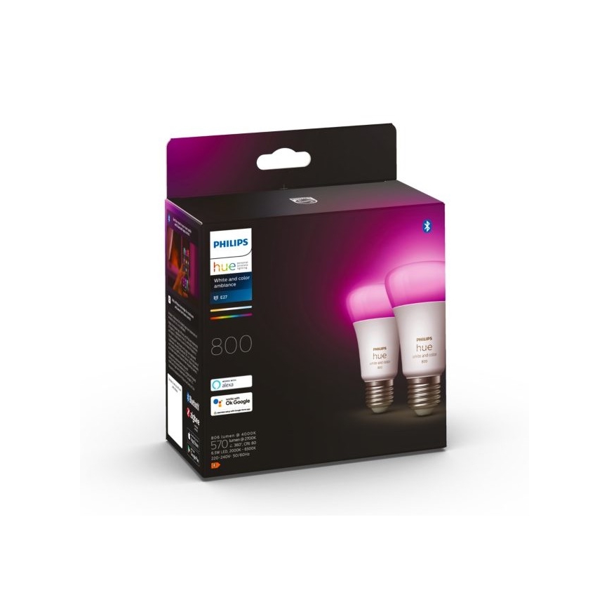 К-кт 2бр. LED димируеми крушки Philips Hue White And Color Ambiance A60 E27/6,5W/230V 2000-6500K