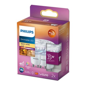 К-кт 2бр. LED димируеми крушки Philips Warm Glow GU10/2,6W/230V 2200-2700K CRI 90