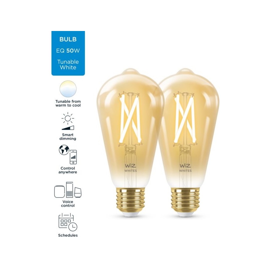 К-кт 2бр. LED димируеми крушки VINTAGE FILAMENT ST64 E27/6,7W/230V 2000-5000K Wi-Fi - WiZ