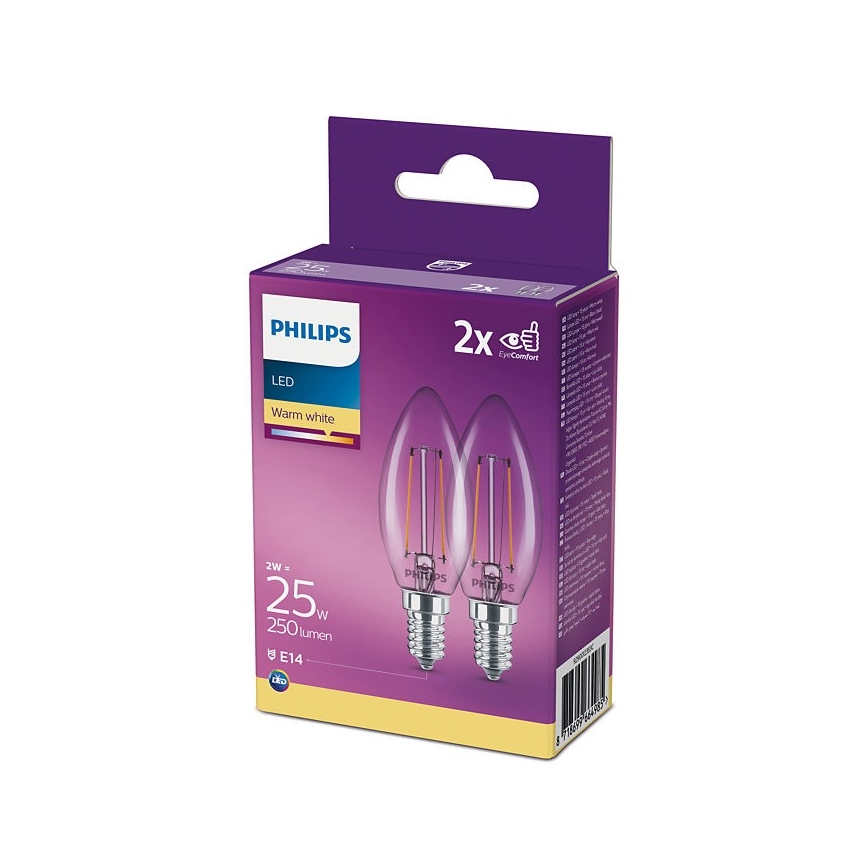 К-кт 2бр. LED крушки Philips B35 E14/2W/230V 2700K