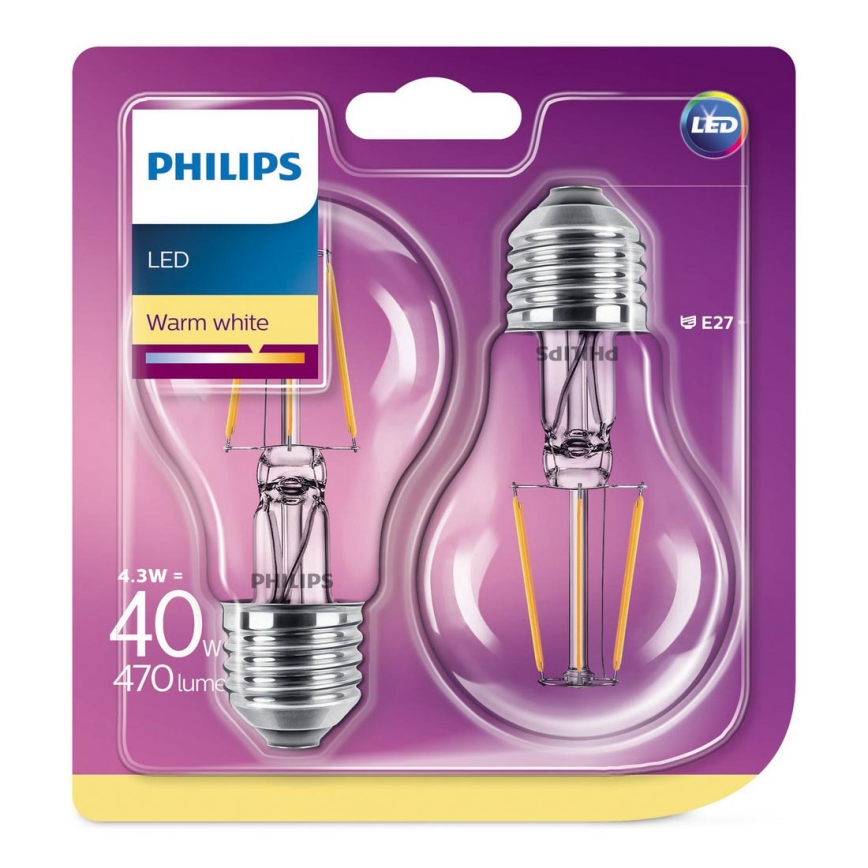 К-кт 2бр. LED крушки Philips E27/4,3W/230V 2700K