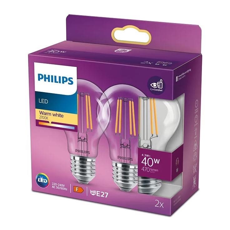 К-кт 2бр. LED крушки VINTAGE Philips A60 E27/4,3W/230V 2700K