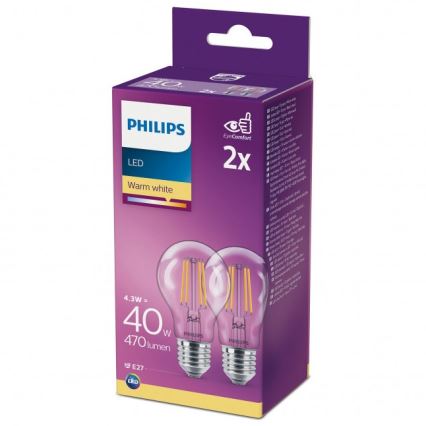 К-кт 2бр. LED крушки VINTAGE Philips A60 E27/4,3W/230V 2700K