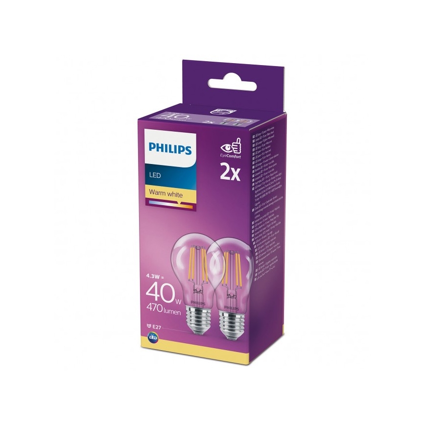 К-кт 2бр. LED крушки VINTAGE Philips A60 E27/4,3W/230V 2700K
