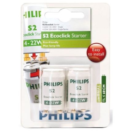 К-кт 2бр. стартер за флуоресцентни крушки Philips S2 4-22W
