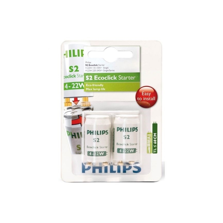 К-кт 2бр. стартер за флуоресцентни крушки Philips S2 4-22W