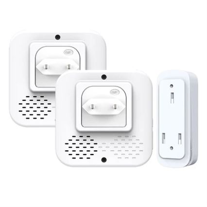 К-кт 2x Безжичен звънец за контакт кинетичен 230V бял