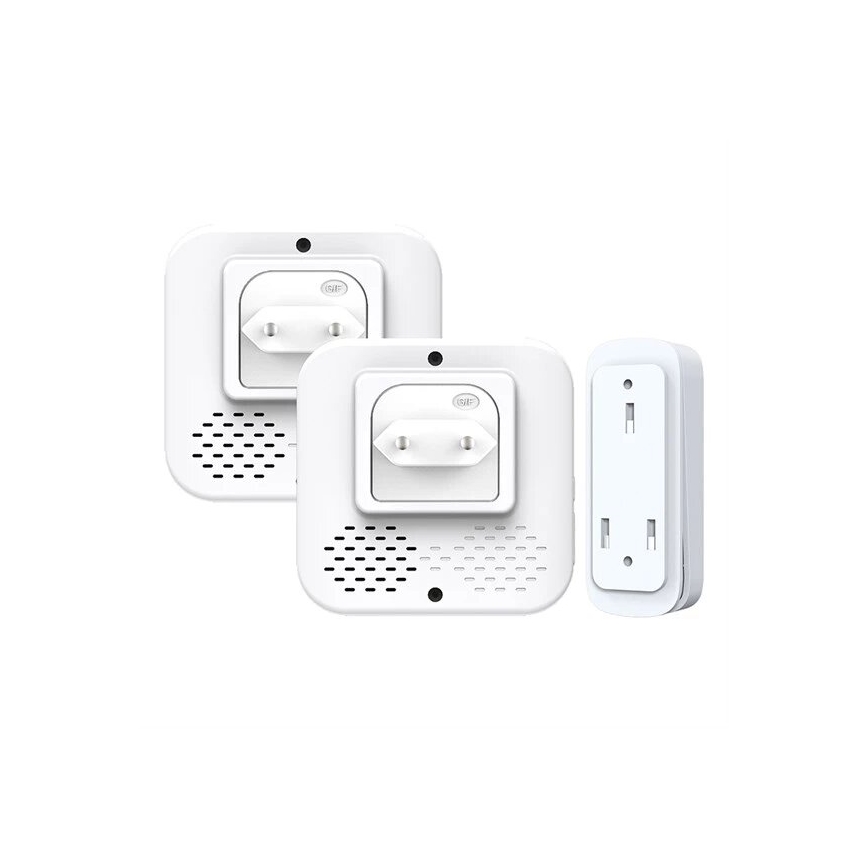 К-кт 2x Безжичен звънец за контакт кинетичен 230V бял