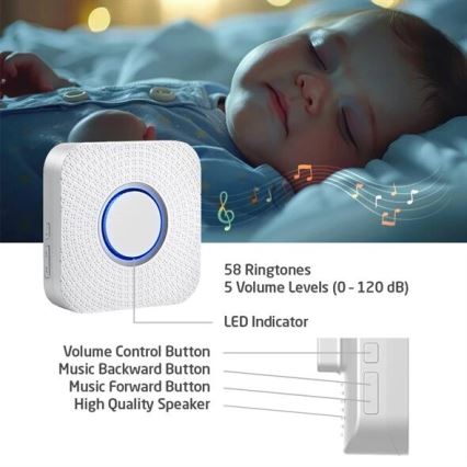 К-кт 2x Безжичен звънец за контакт кинетичен 230V бял