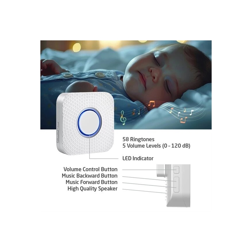 К-кт 2x Безжичен звънец за контакт кинетичен 230V бял