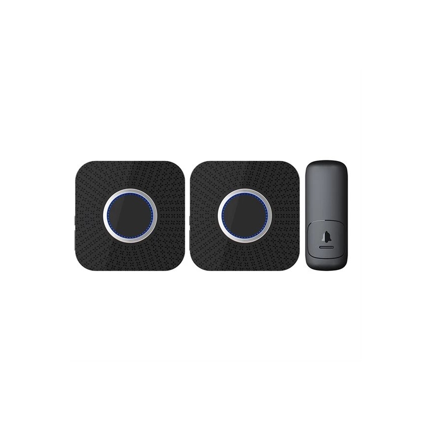 К-кт 2x Безжичен звънец за контакт кинетичен 230V черен