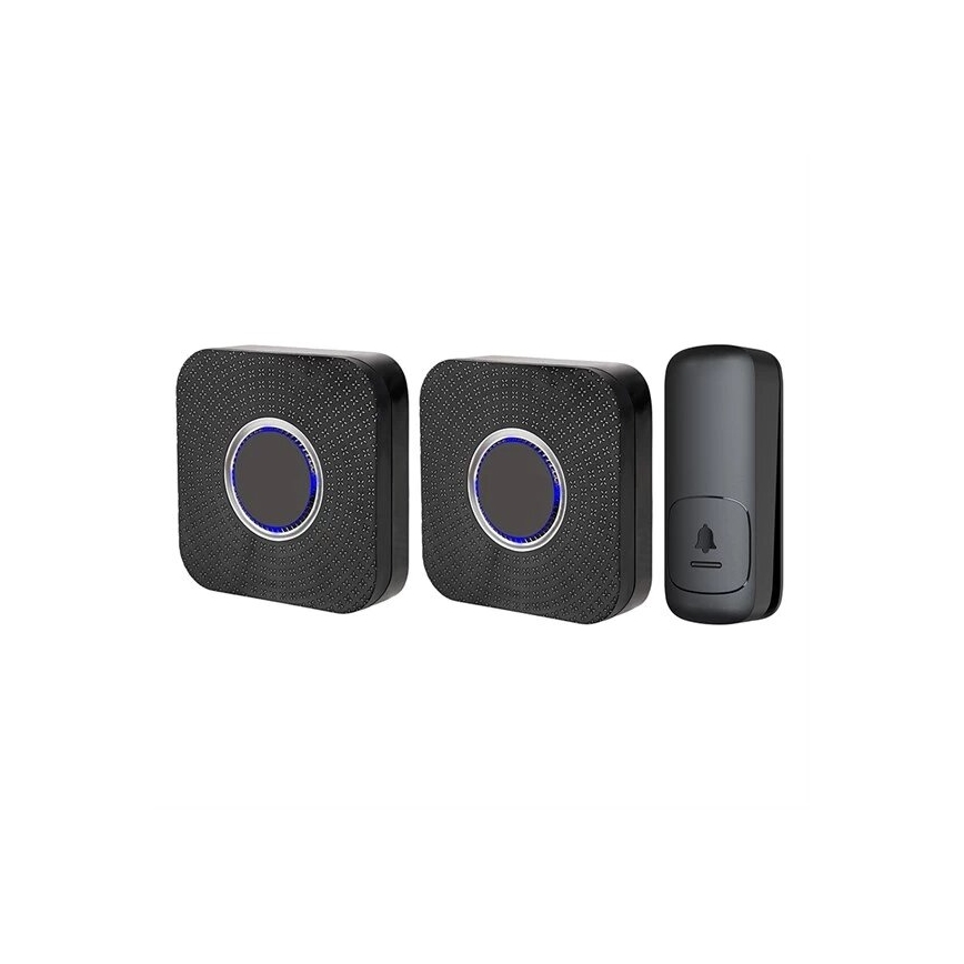 К-кт 2x Безжичен звънец за контакт кинетичен 230V черен