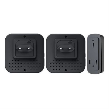 К-кт 2x Безжичен звънец за контакт кинетичен 230V черен