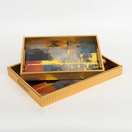 К-кт 2x Декоративен поднос 40x30/35x25 cm златист