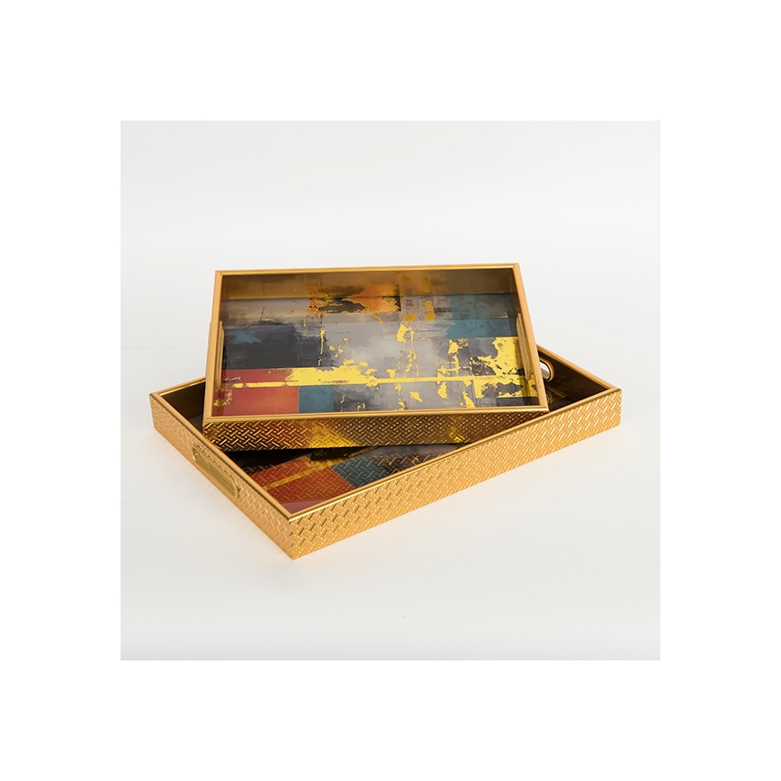 К-кт 2x Декоративен поднос 40x30/35x25 cm златист