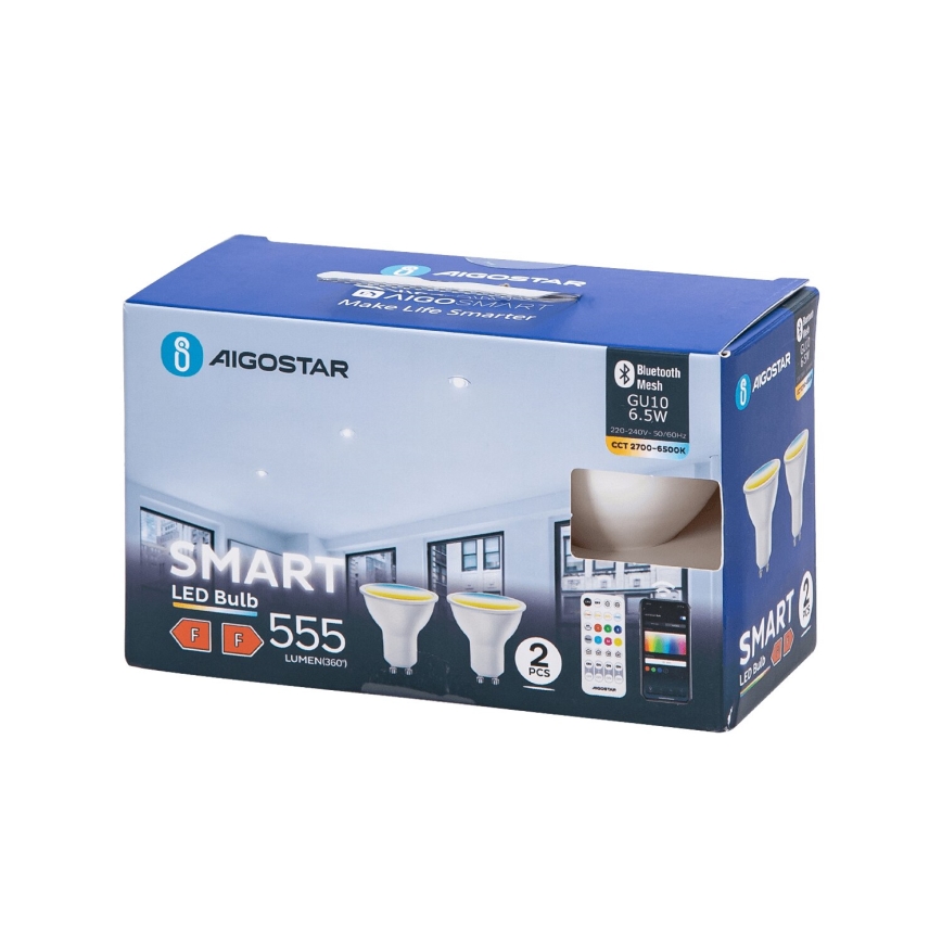 К-кт 2x LED Димируема крушка MESH Интелигентен GU10/6,5W/230V 2700-6500K + дистанционно управление - Aigostar