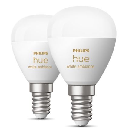 К-кт 2x LED Димируема крушка Philips Hue WHITE AMBIANCE P45 E14/5,1W/230V 2200-6500K