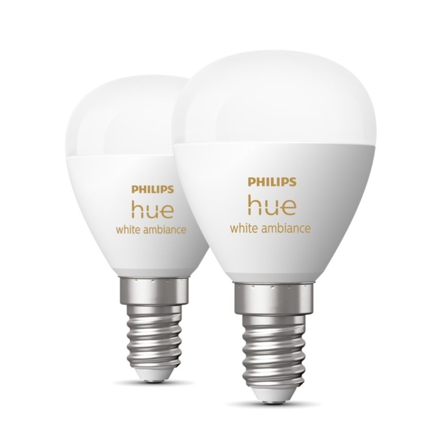 К-кт 2x LED Димируема крушка Philips Hue WHITE AMBIANCE P45 E14/5,1W/230V 2200-6500K