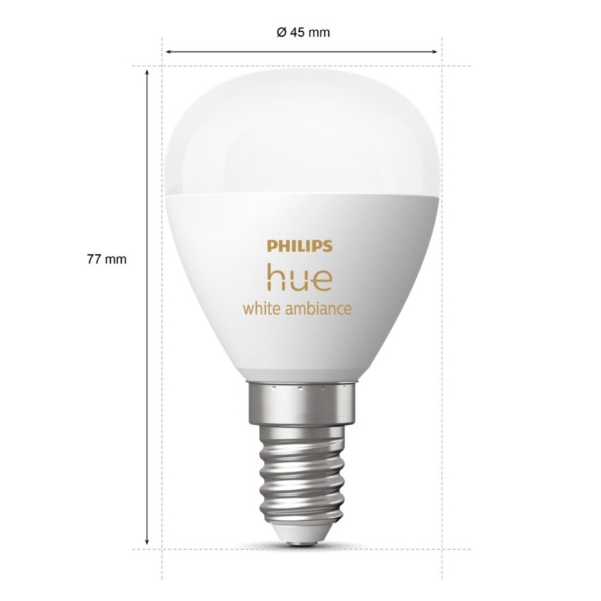 К-кт 2x LED Димируема крушка Philips Hue WHITE AMBIANCE P45 E14/5,1W/230V 2200-6500K