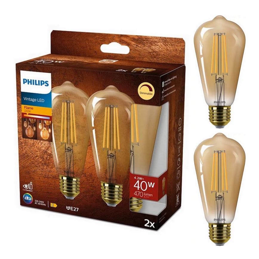 К-кт 2x LED Димируема крушка VINTAGE Philips ST64 E27/4,2W/230V 2200K