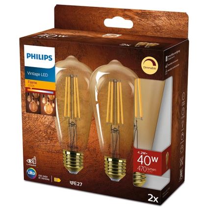 К-кт 2x LED Димируема крушка VINTAGE Philips ST64 E27/4,2W/230V 2200K