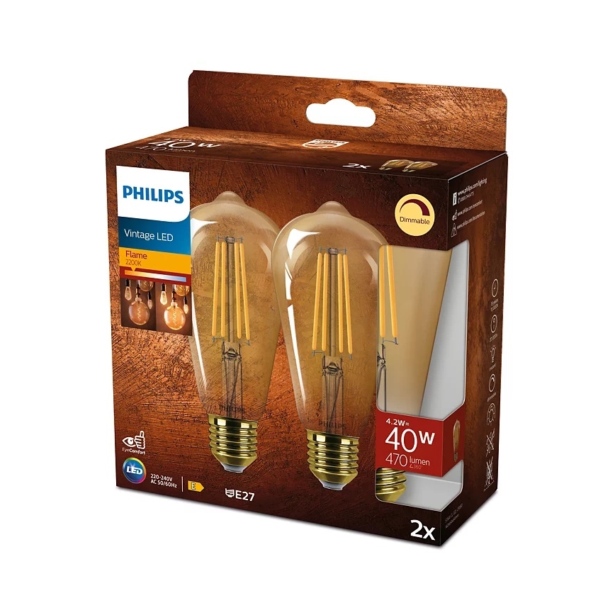 К-кт 2x LED Димируема крушка VINTAGE Philips ST64 E27/4,2W/230V 2200K