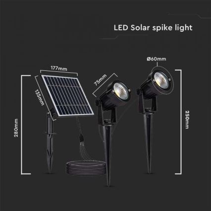 К-кт 2x LED Екстериорна соларна лампа 2xLED/1,2W/3,7V IP65 3000K 4000 mAh