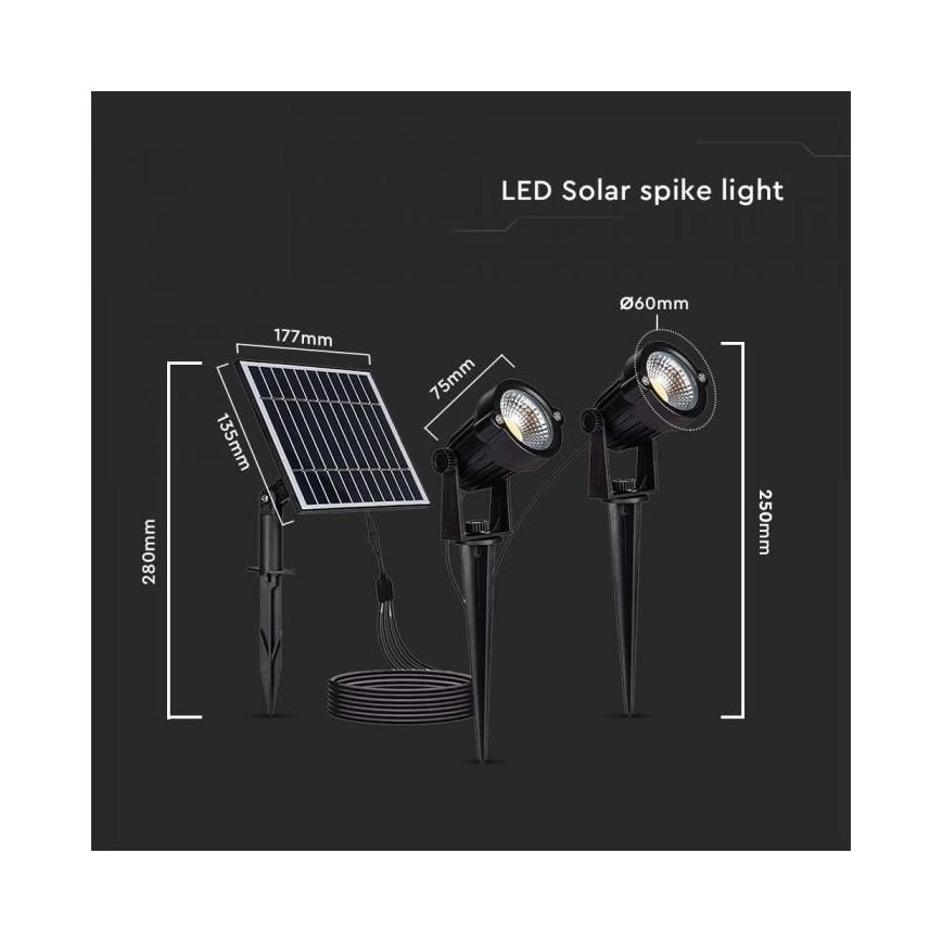 К-кт 2x LED Екстериорна соларна лампа 2xLED/1,2W/3,7V IP65 3000K 4000 mAh