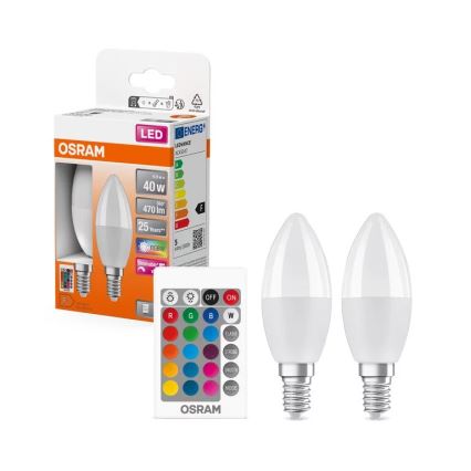 К-кт 2x LED RGBW Димируема крушка B38 E14/4,9W/230V 2700K + дистанционно управление - Osram