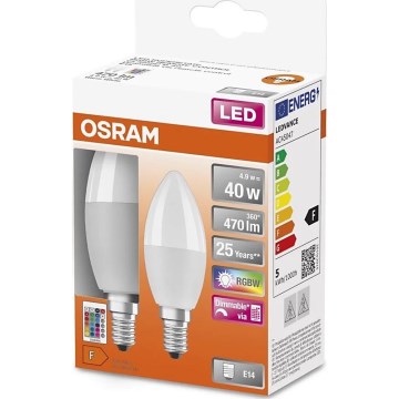 К-кт 2x LED RGBW Димируема крушка B38 E14/4,9W/230V 2700K + дистанционно управление - Osram