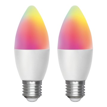К-кт 2x LED RGBW Димируема крушка MESH Интелигентен C37 E27/6,5W/230V 2700-6500K + дистанционно управление - Aigostar