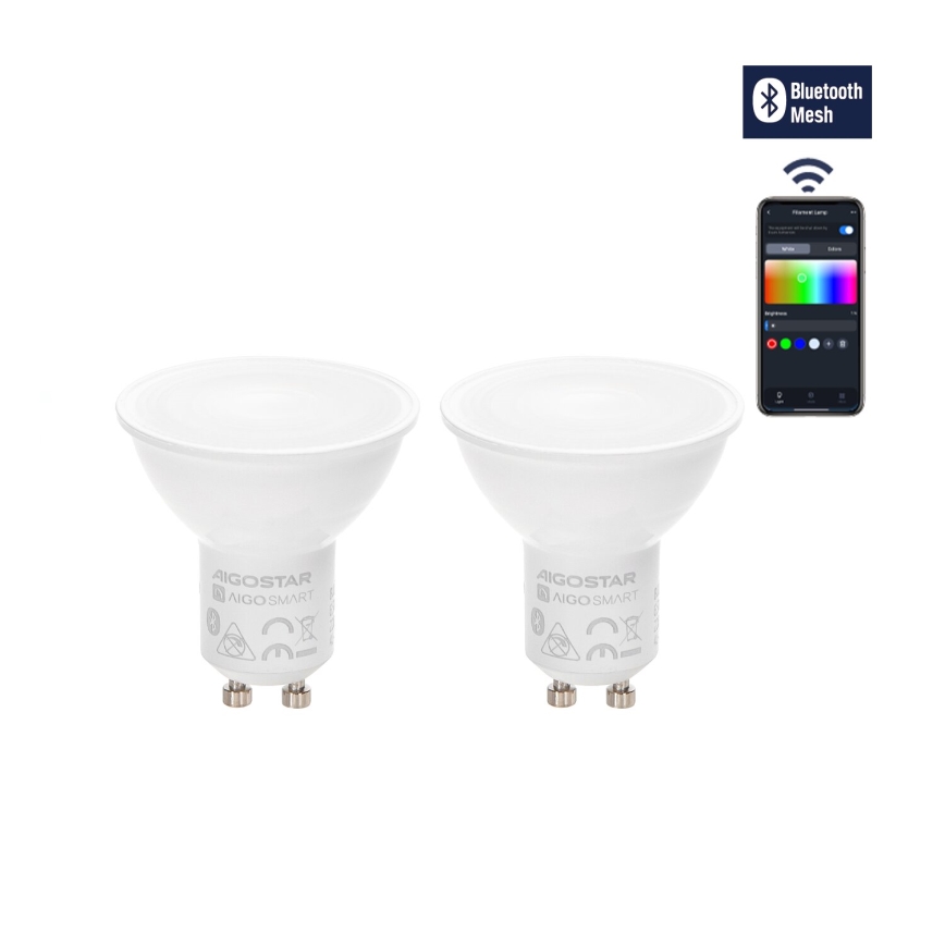 К-кт 2x LED RGBW Димируема крушка MESH Интелигентен GU10/6,5W/230V 2700-6500K - Aigostar