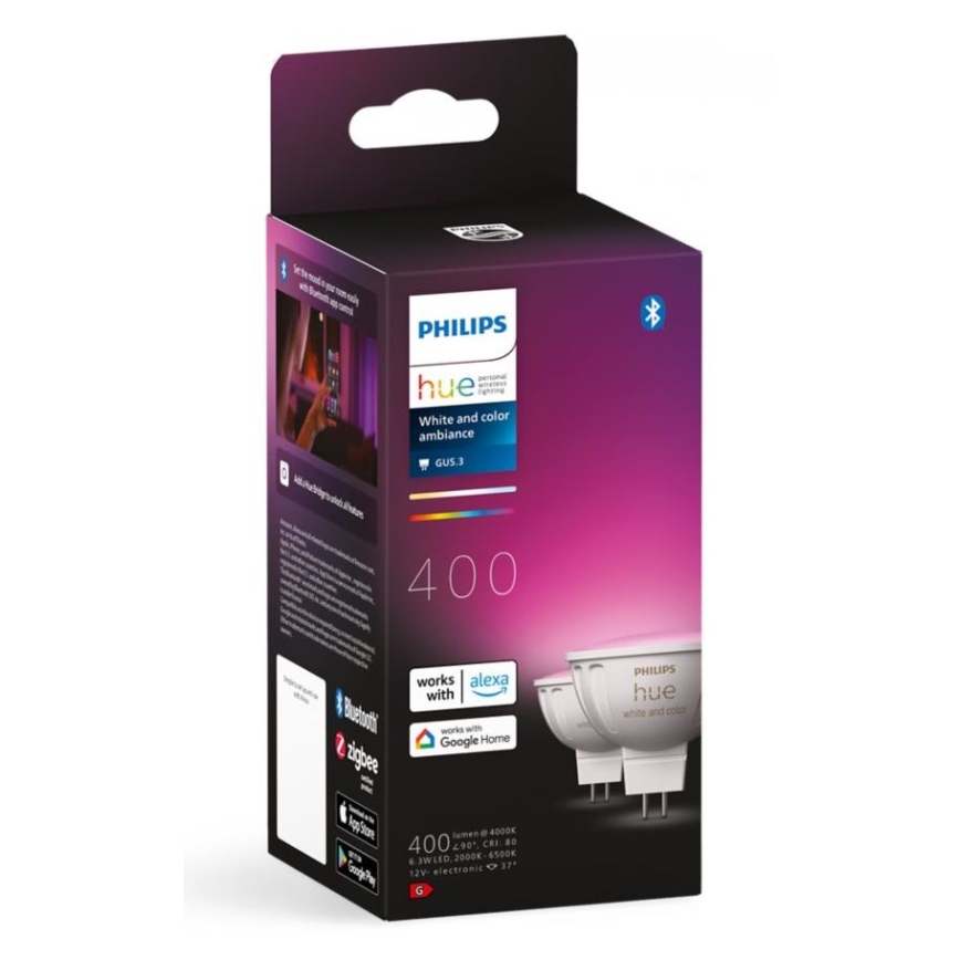 К-кт 2x LED RGBW Димируема крушка Philips Hue White And Color Ambiance GU5,3/MR16/6,3W/12V 2000-6500K