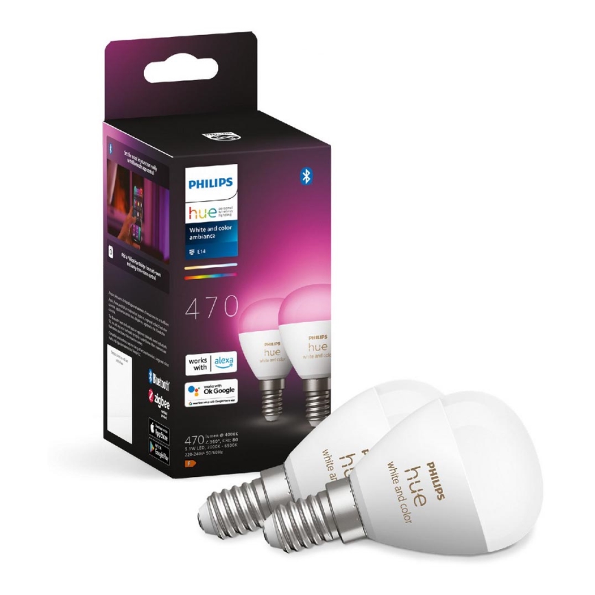 К-кт 2x LED RGBW Димируема крушка Philips Hue White And Color Ambiance P45 E14/5,1W/230V 2000-6500K