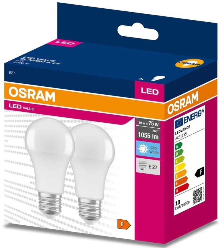 К-кт 2x LED Крушка A60 E27/10W/230V 4000K - Osram
