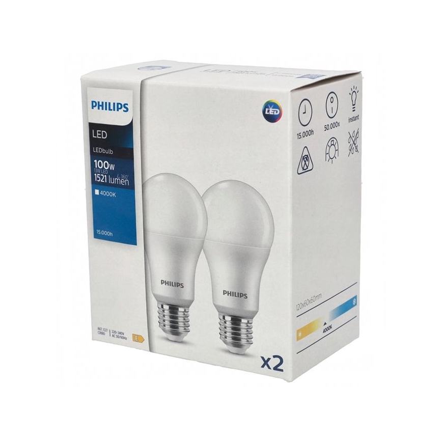 К-кт 2x LED Крушка Philips A67 E27/13W/230V 4000K