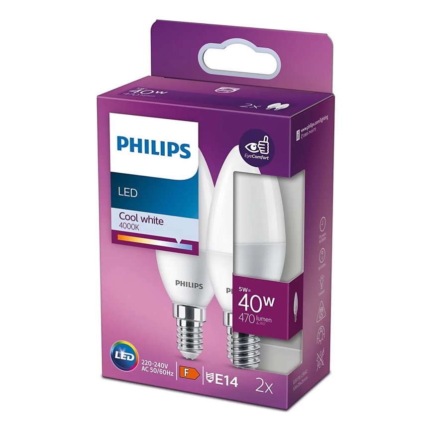 К-кт 2x LED Крушка Philips B35 E14/5W/230V 4000K