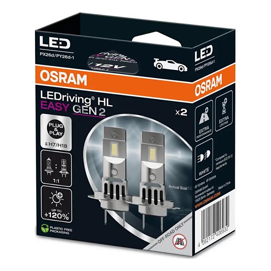 К-кт 2x LED Крушка за автомобил EASY GEN H7 PX26d/16W/12V 6500K - Osram