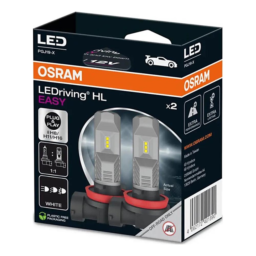 К-кт 2x LED Крушка за автомобил H8/H11/H16 PGJ19-X/8,2W/12V 6000K - Osram