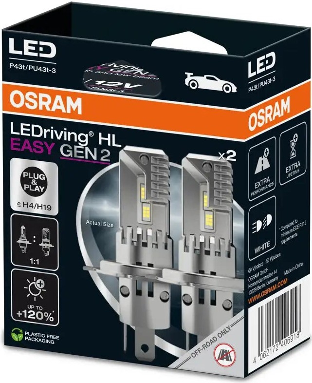 К-кт 2x LED Крушка за автомобил LEDriving H4/H19 P43t/PU43T-3/25W/12V 6500K - Osram