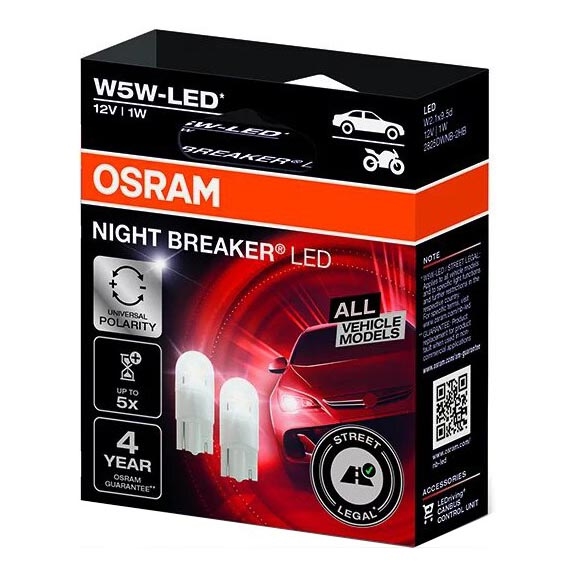 К-кт 2x LED Крушка за автомобил NIGHT BREAKER W2.1x9.5d/1W/12V 5700K - Osram